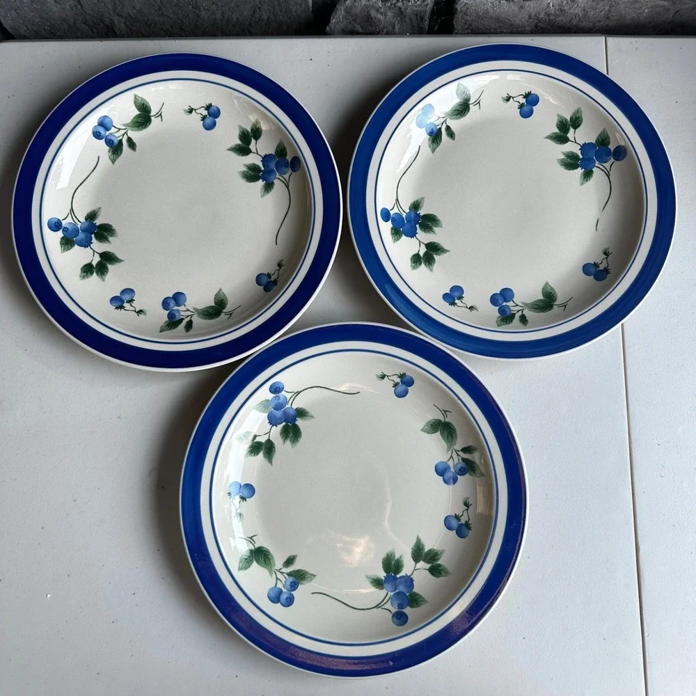 L.L.Bean Blueberry Dinner Plates Set of 3 Stoneware Cottage Gorpcore Grandmacore